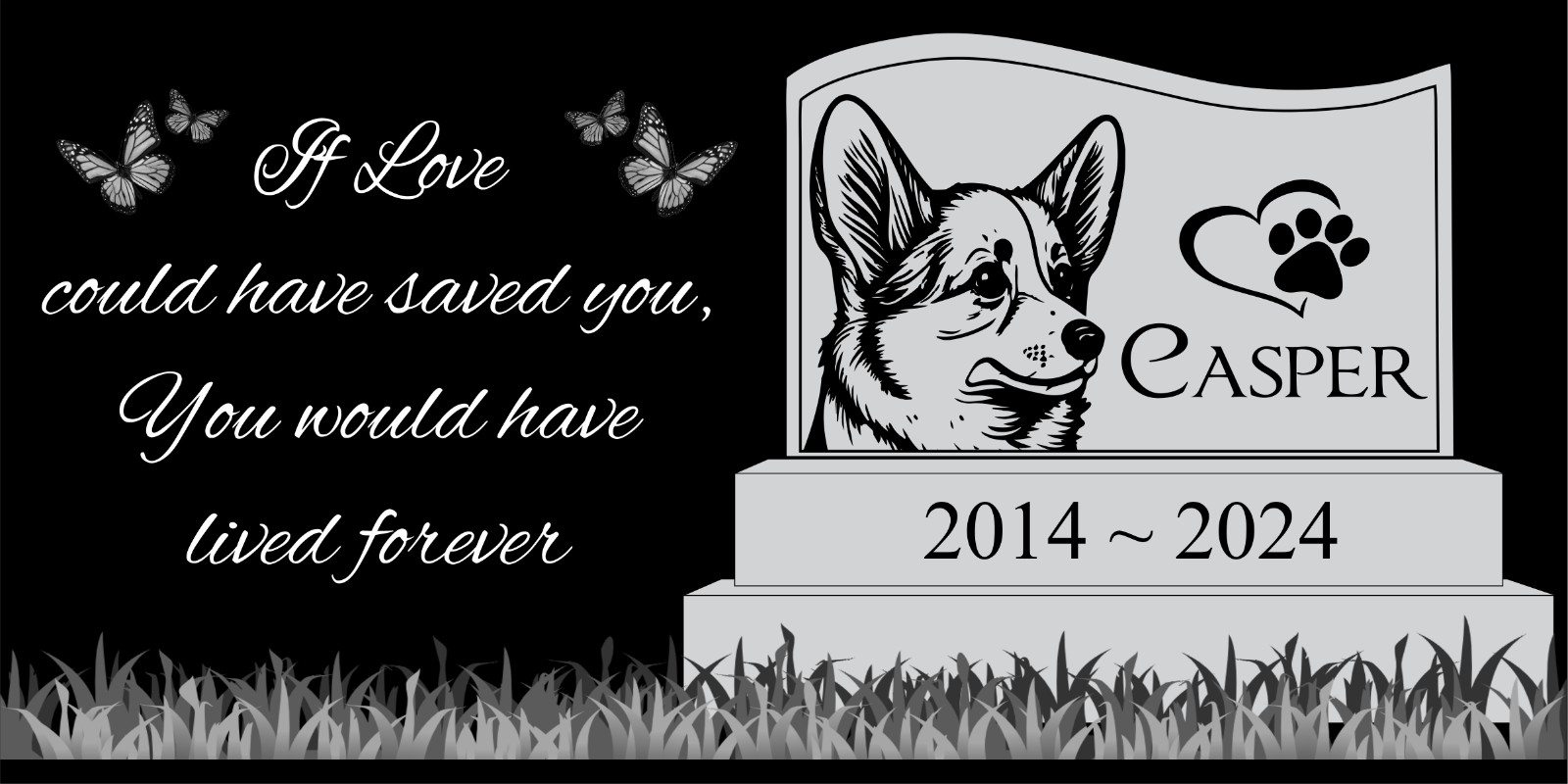 Pet memorial Engraved Marker, headstone Granite gravestone Australian Shepherd