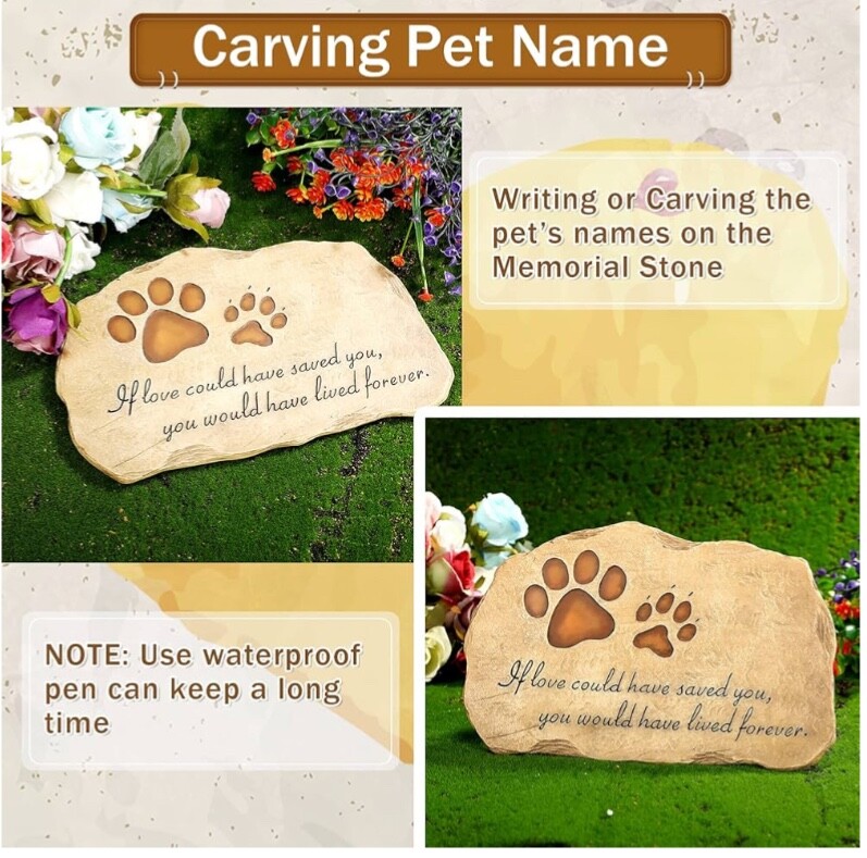 Pet Memorial Stone Pet Memory Stepping Stone Cat Dog Headstone Garden Memorial..