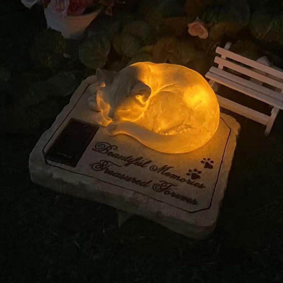 Solar Light Cat Memorial Stone, Cat Grave Markers, Cat Headstone, Cat Memorial P