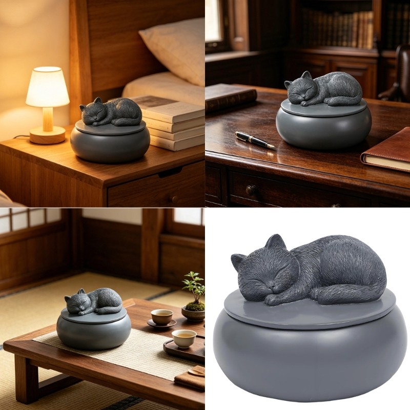 Resin Sleep Cats Urn For Ashes Pet Memorial Statue Outdoor Indoor Decorative
