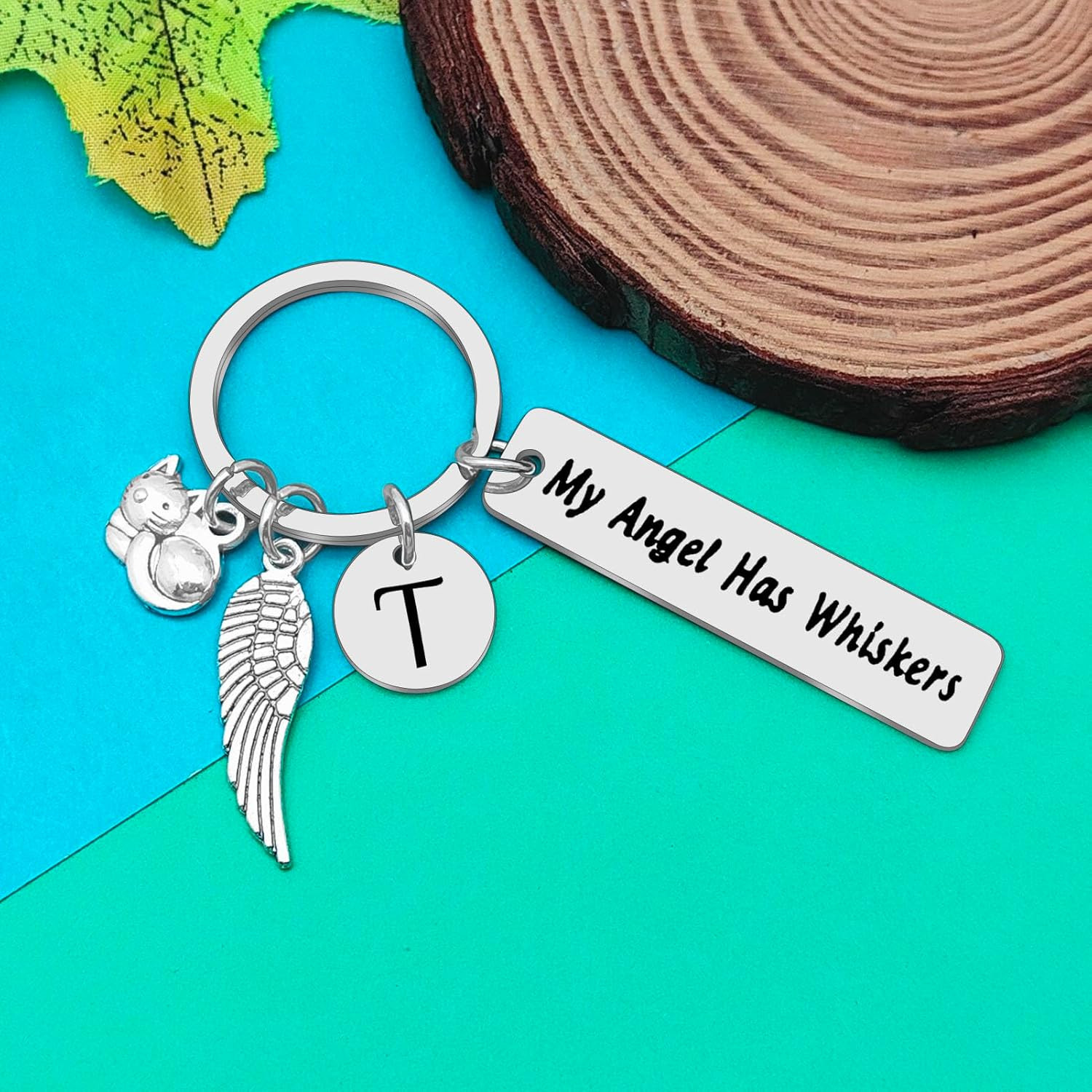 Loss of Cat Memorial Keychain Initial Charm Jewelry Sympathy Gifts for Pet Loss