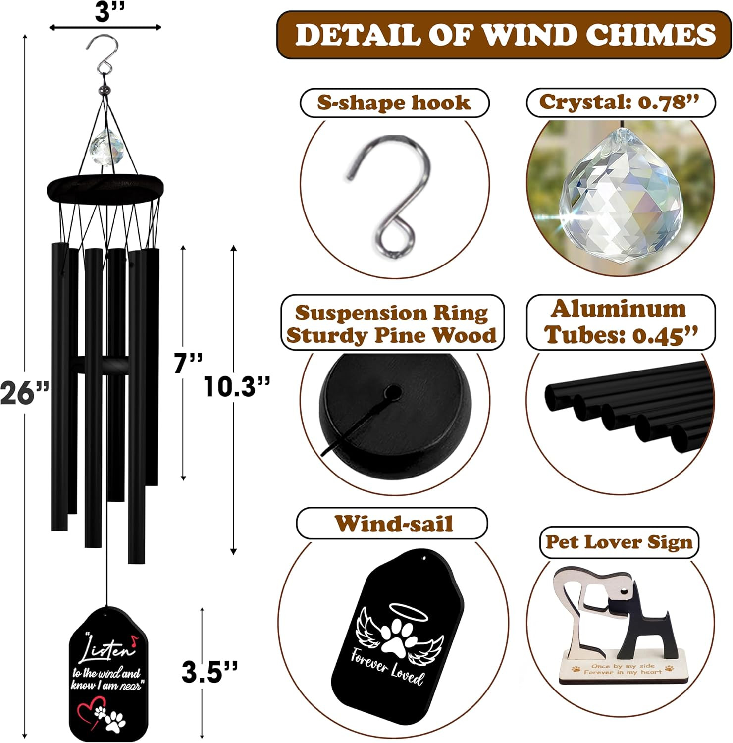 Dog Memorial Gifts for Loss of Dog, Wind Chimes for Outside, Pet Loss Sympathy G