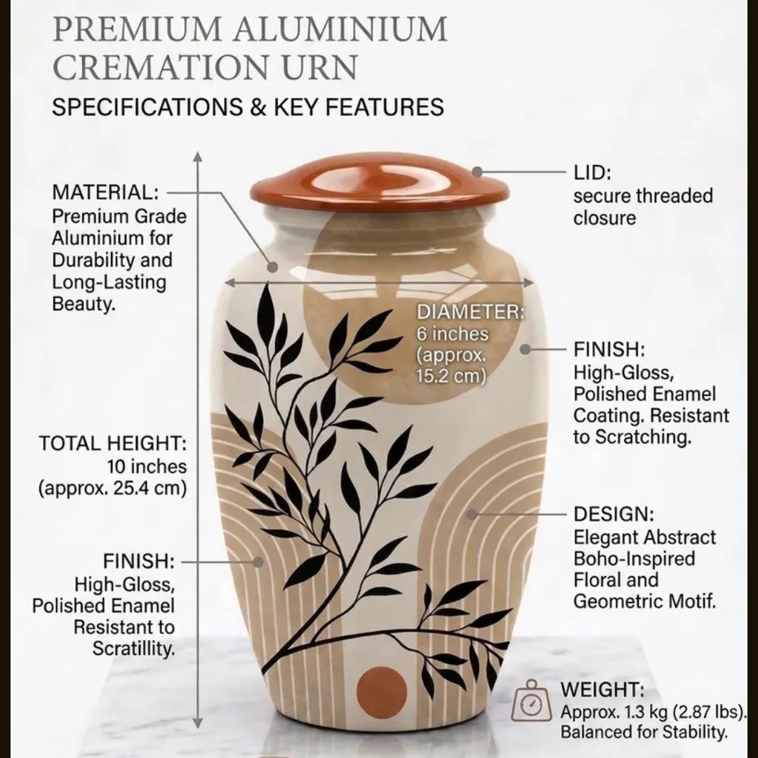 Modern Beige Cremation Urn for Ashes Adult 190 Cu In Memorial Urn 10″x6.5″ w/Bag