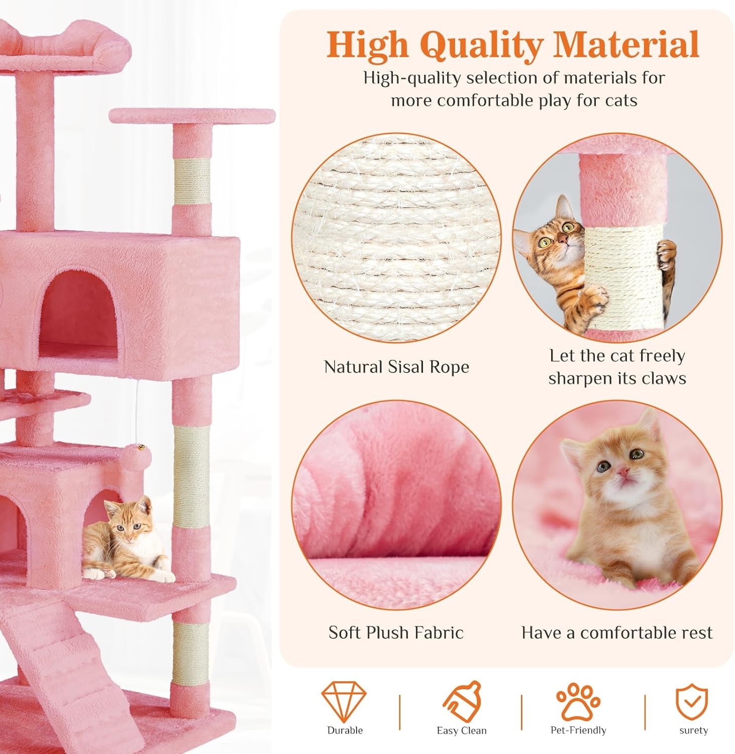 54 -Cat Tree Tower – Multi-level With Sisal Grab Post, Indoor Apartment With Lad