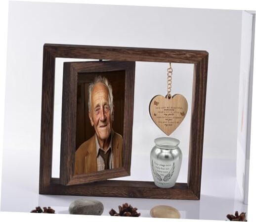 Memorial Picture Frame Fits 4”x6” Silver Medium Urn + Wooden Photo Frame
