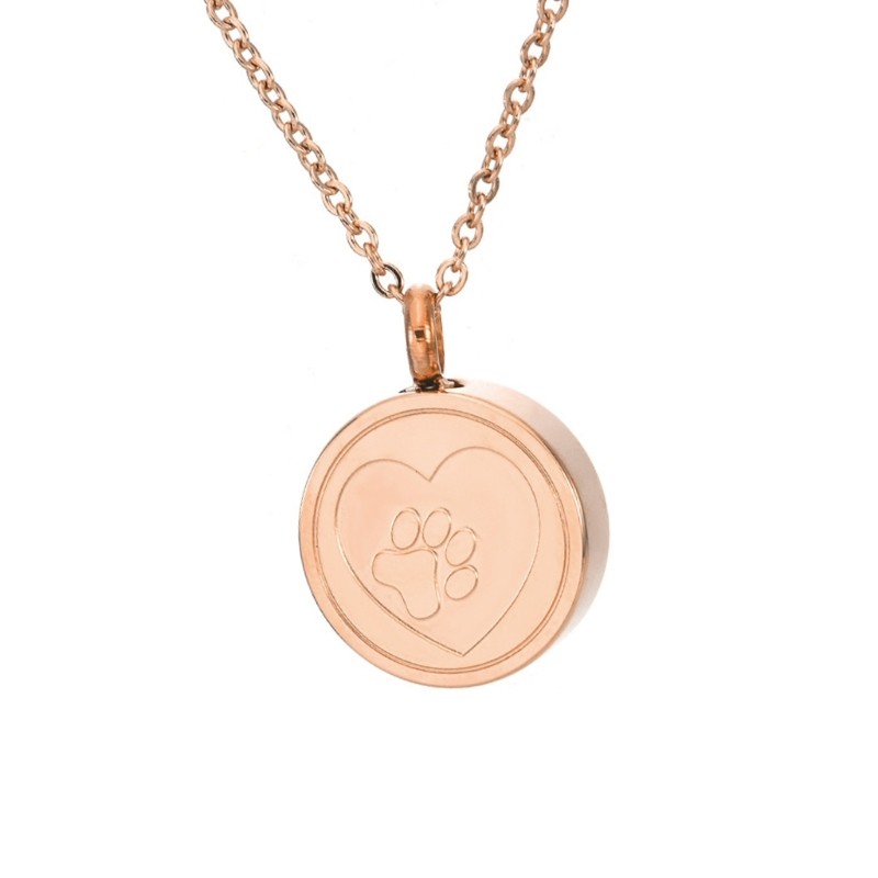 Pet Urn Necklace with Paws Print Round for Dog Pet Cremation Jewelry for Ashes