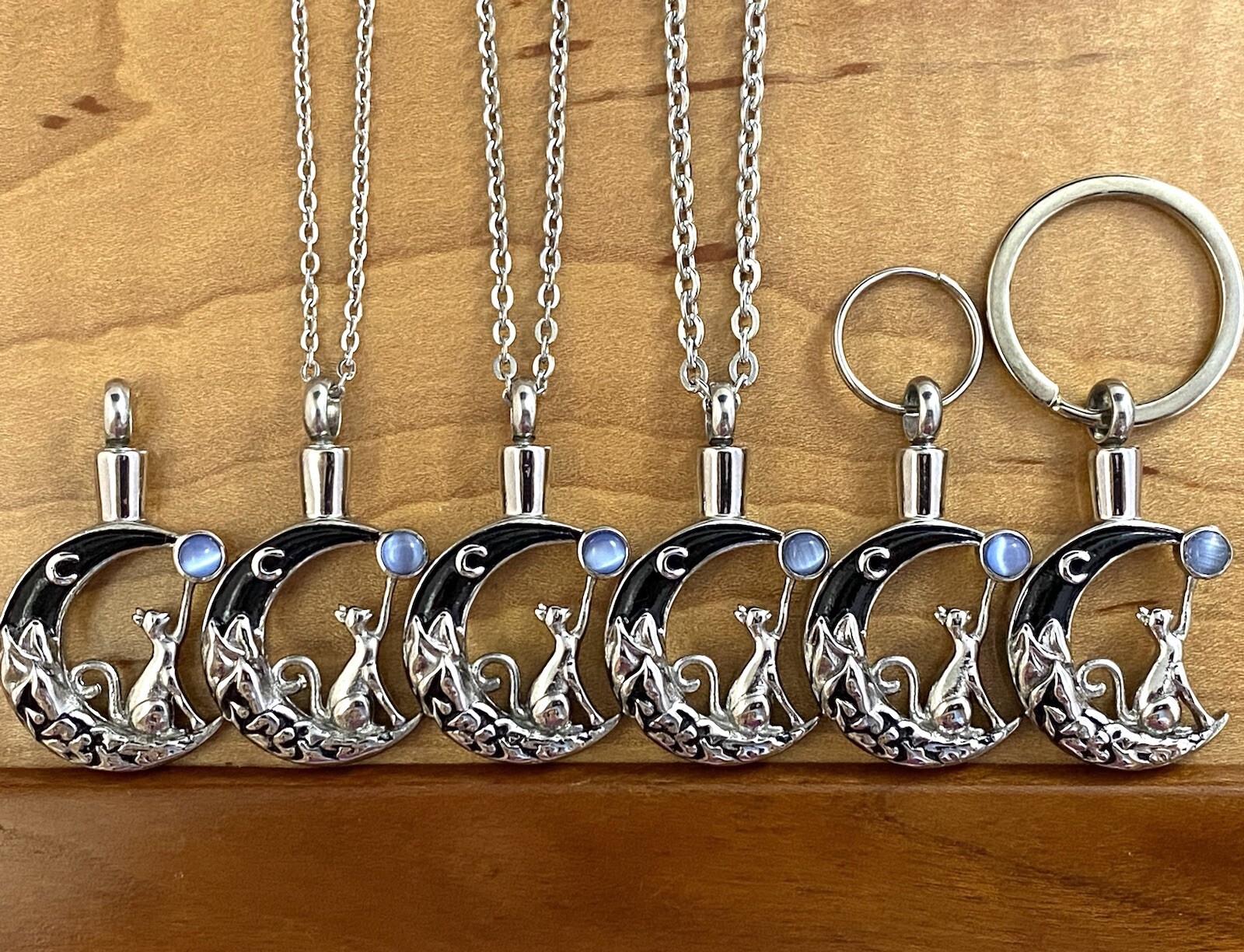 Cat Moon Stone Cremation Necklace Holds Ashes Urn Pendant Jewelry Gift Kitty Lov