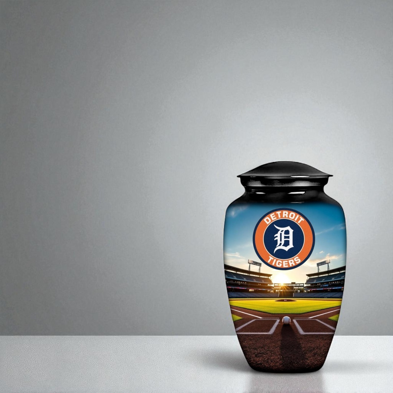 Black Large Baseball Theme Detroit Tigers Cremation Urn Adult Human Ashes w/Bag