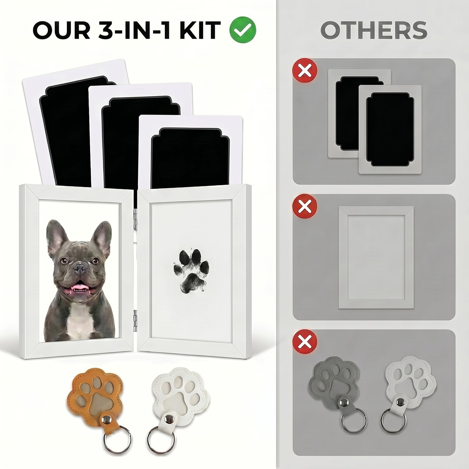 Pet Paw Print Kit & Leather Fur Keepsake Keychain – Inkless Dog Nose Print Se…