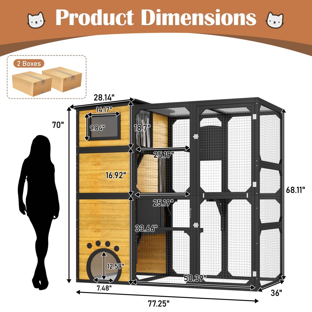 Large 4‑Tier Outdoor Cat Catio – Weatherproof Window‑Attached Enclosure with Pla