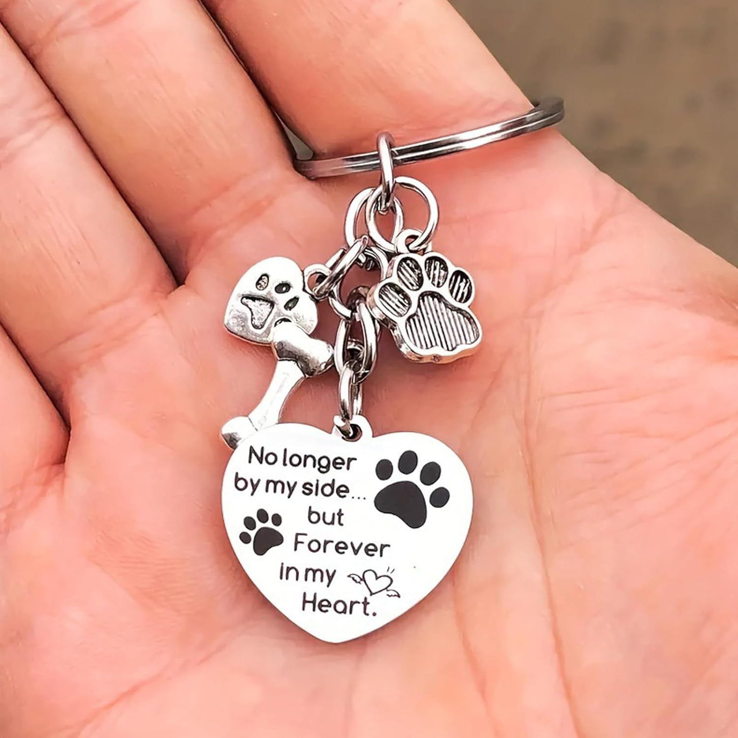 Dog Memorial Keychain Pet Memorial Gifts No Longer by My Side Forever