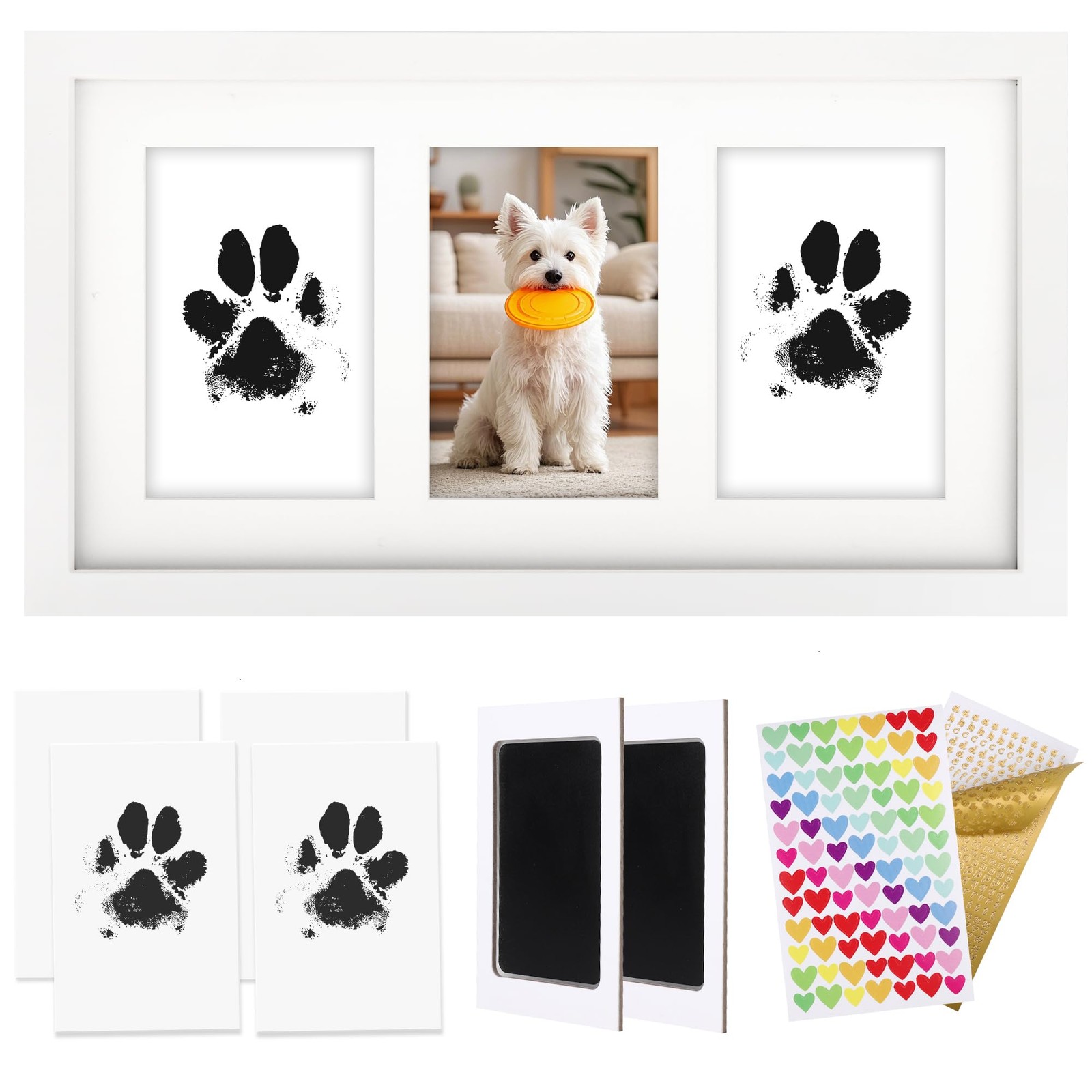 Dog Paw Print Kit with Frame, Inkless Paw Print Kit for Dogs and Cats, Pet Me…