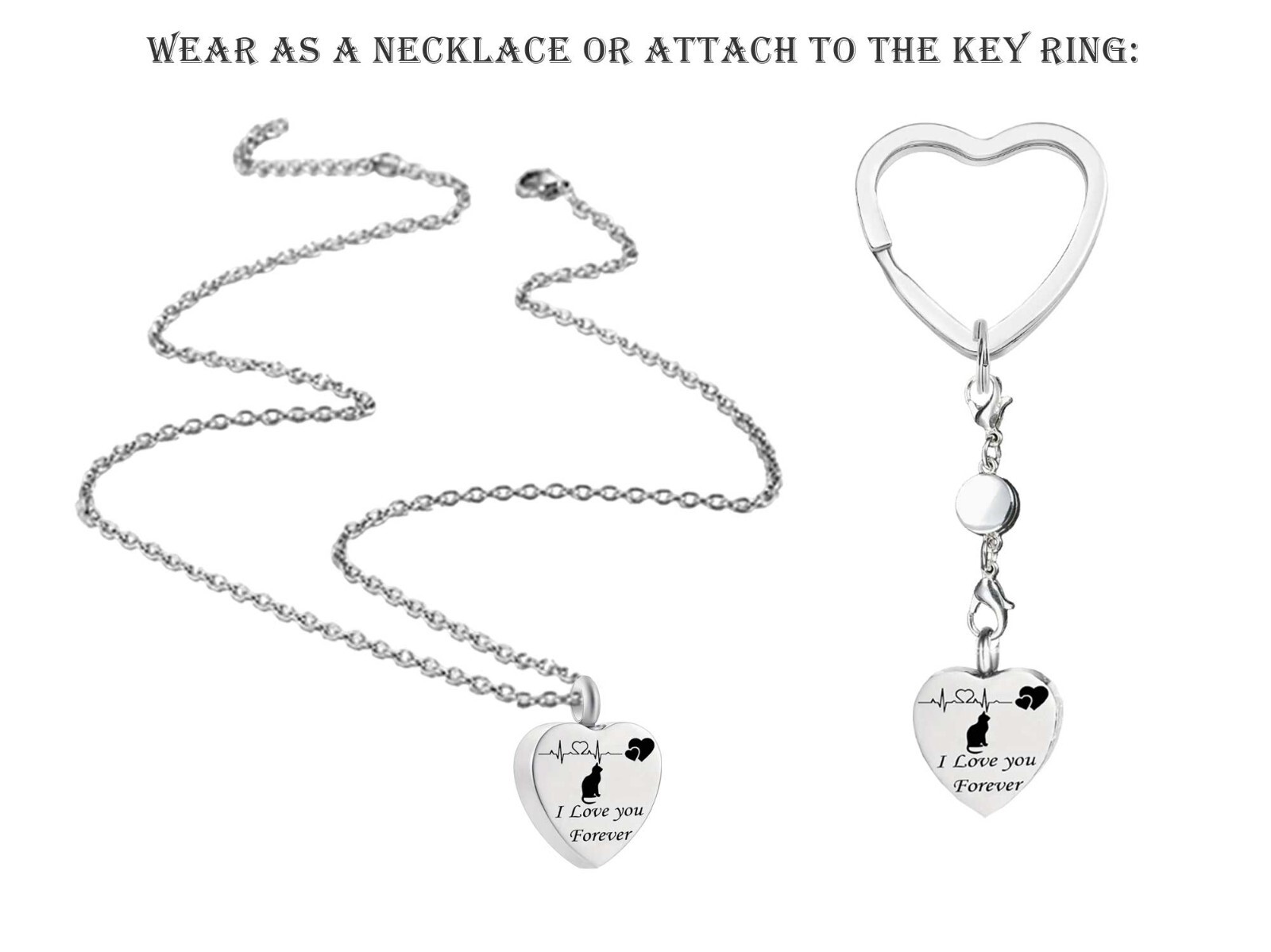 Forever Loved Cat Keepsake Urn Interchangeable Necklace or Key Ring, Engravable