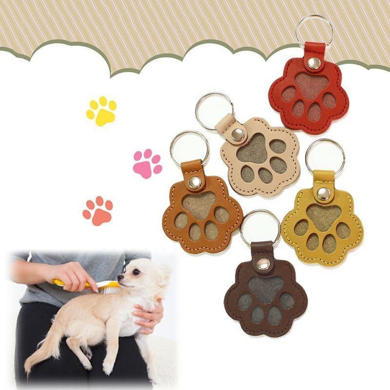 Pet Paw Shaped Leather Hair Storage Keychain, 5 Pcs | Dog and Cat Memorial