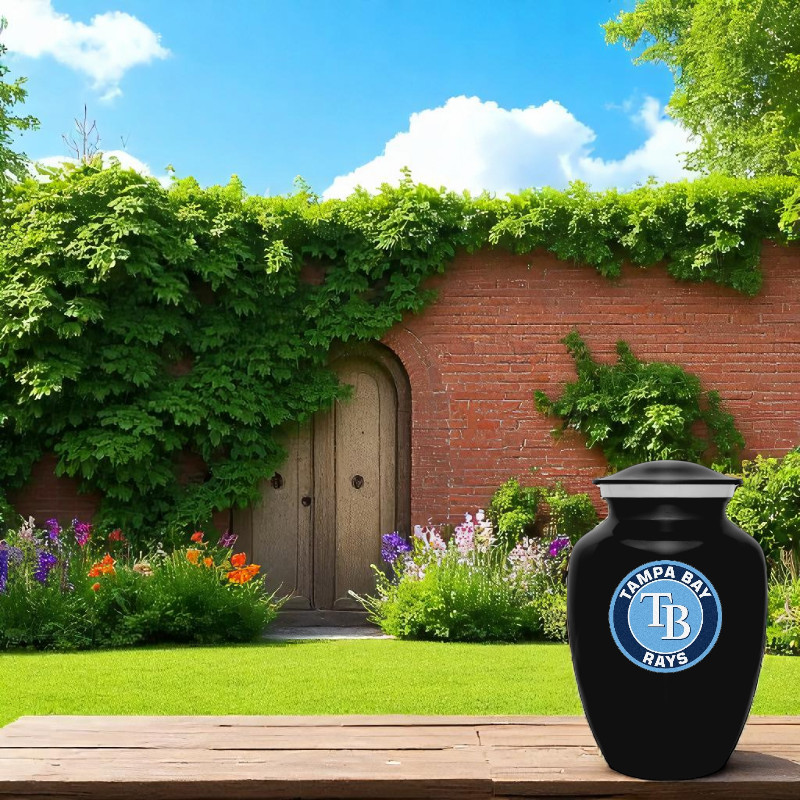 Tampa Bay Rays Baseball Style Cremation Urn Adult Ashes Black Metal 8 In Urns