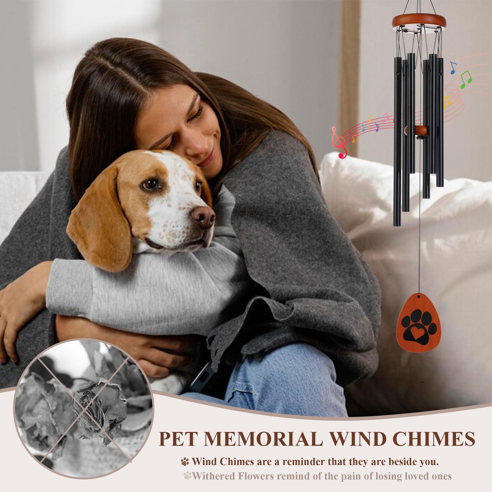 YU FENG 26” Metal Dog Memorial Wind Chimes for Outside Loss of Dog Loved Pet…