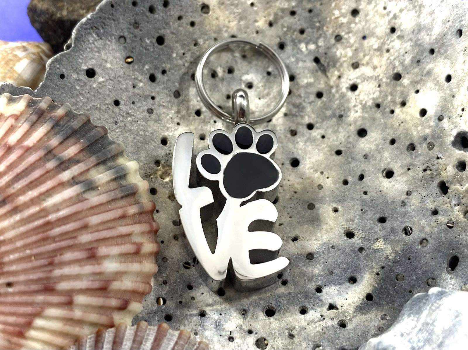 Pet Cremation Pendant Urn Keychain 1″ Key Ring Dog Cat Ashes LOVE Pawprint Word
