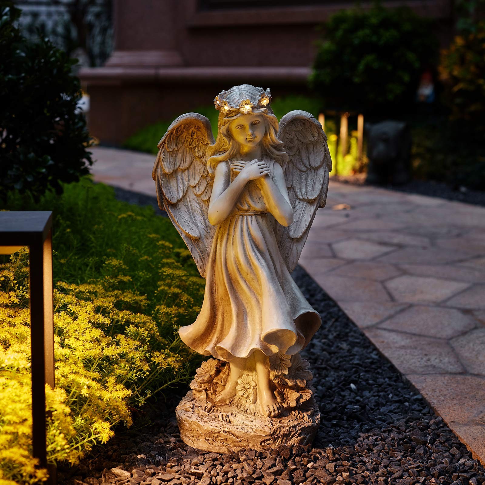 Garden Angel Figurines, Light Up Praying Angel Statues Outdoor Statue with So…