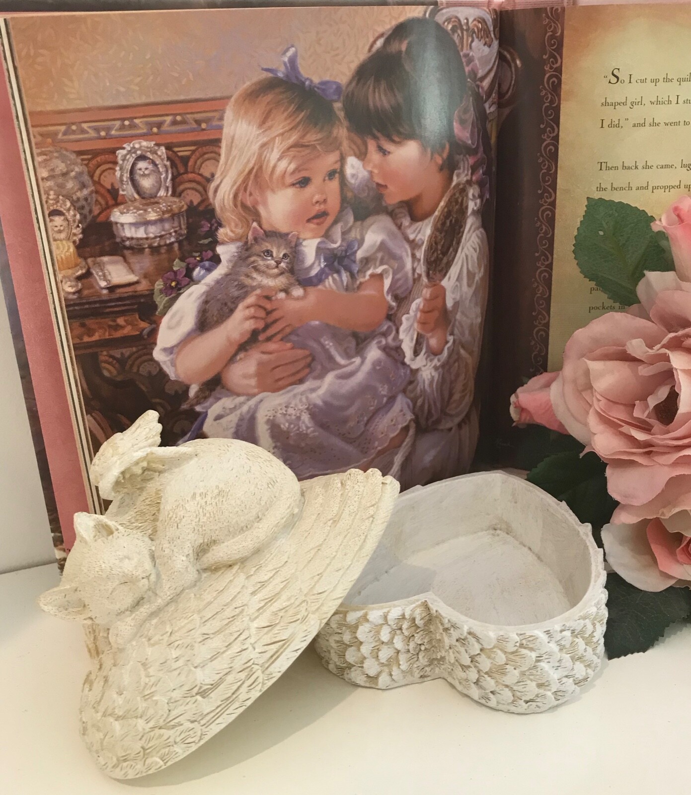 ~❤️PET MEMORIAL Trinket Box Sleeping Angel Dog heart wings Grave Figurine 11cm❤️