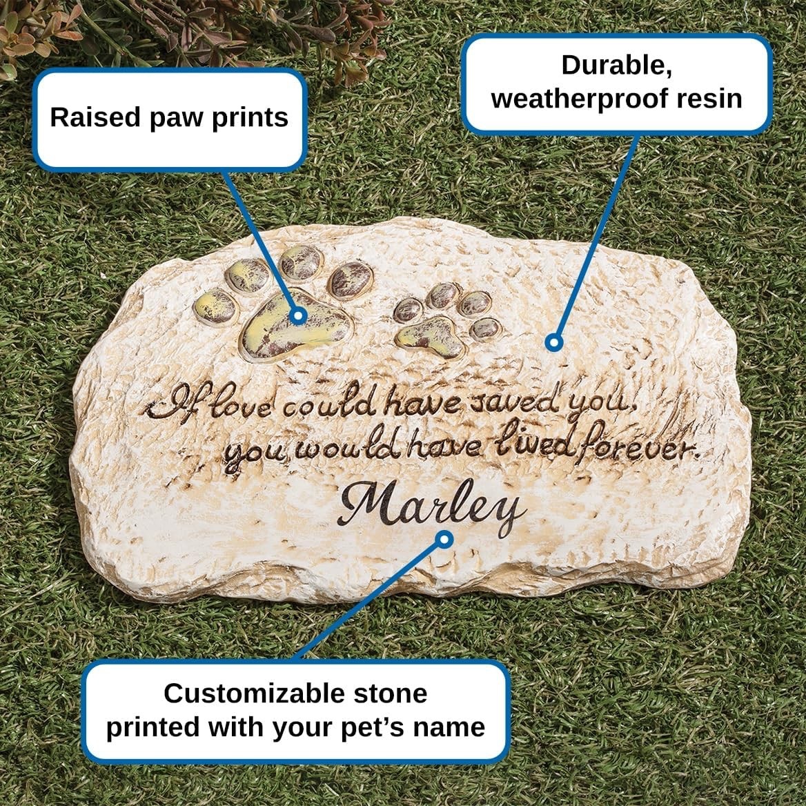 Pet Memorial Cemetery Stepping Stone PERSONALIZED Dog Cat Paw Print Grave Marker