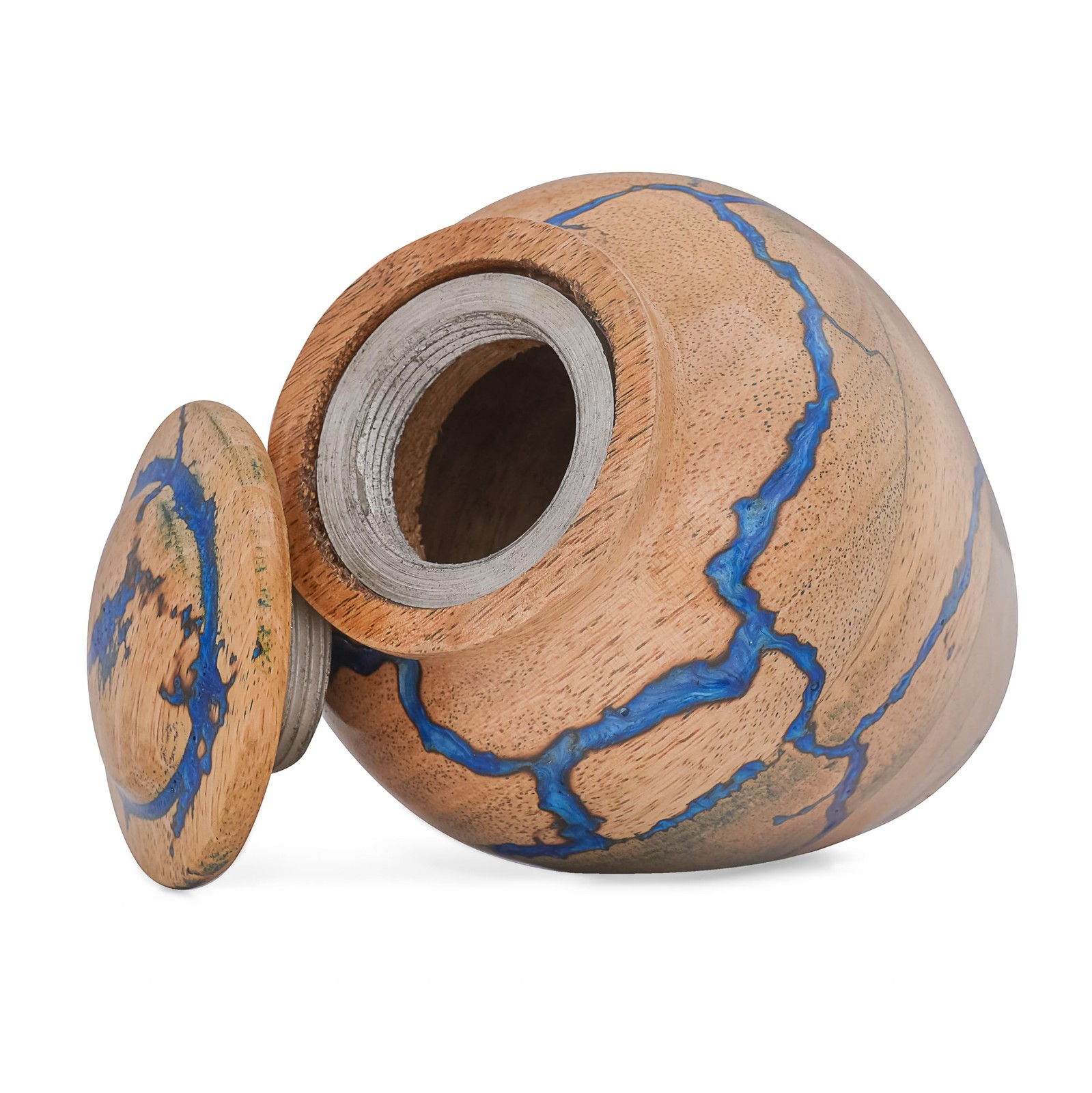 Unique Wooden Urn for Human Ashes Adult Male & Female, Blue Epoxy Resin Handm…
