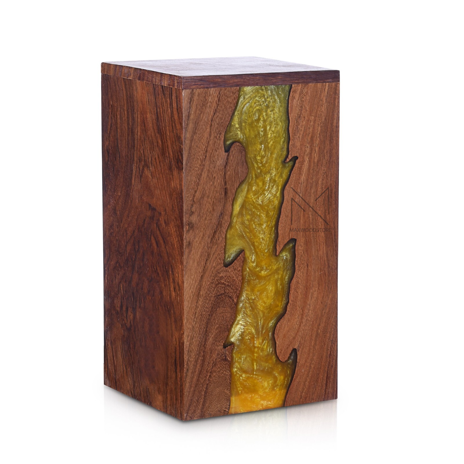 Wooden Urn Box-Urn Box-Rosewood and Golden Resin Design Urn Box For Human Ashes