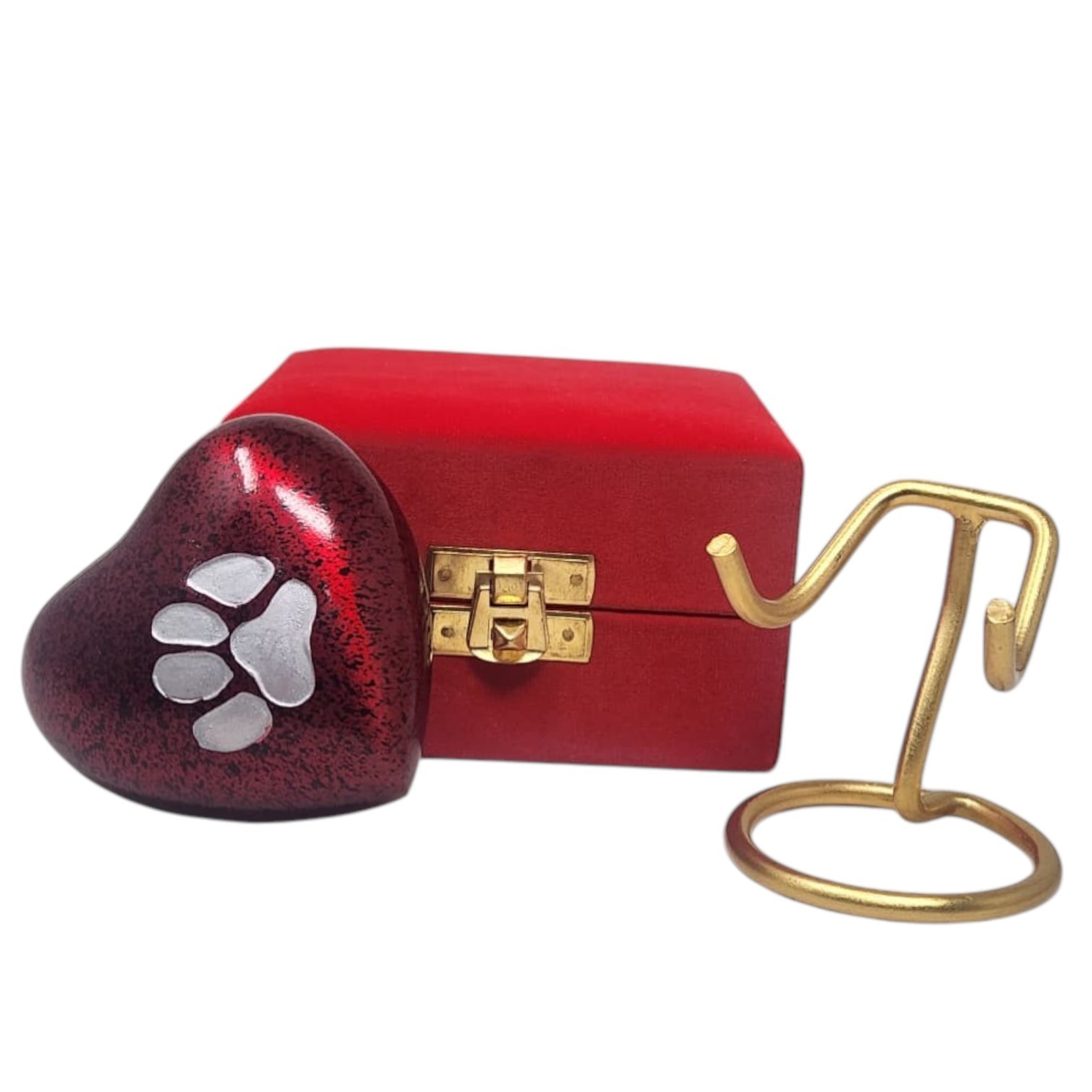 Red Heart Pet Cremation Urn for Dog or Cat Ashes with Paw Print Stand & Box