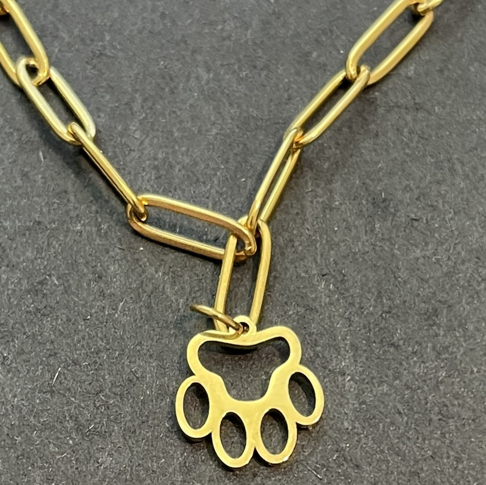 Yellow Metal Paw Pet Double Memorial Bracelet Wrist