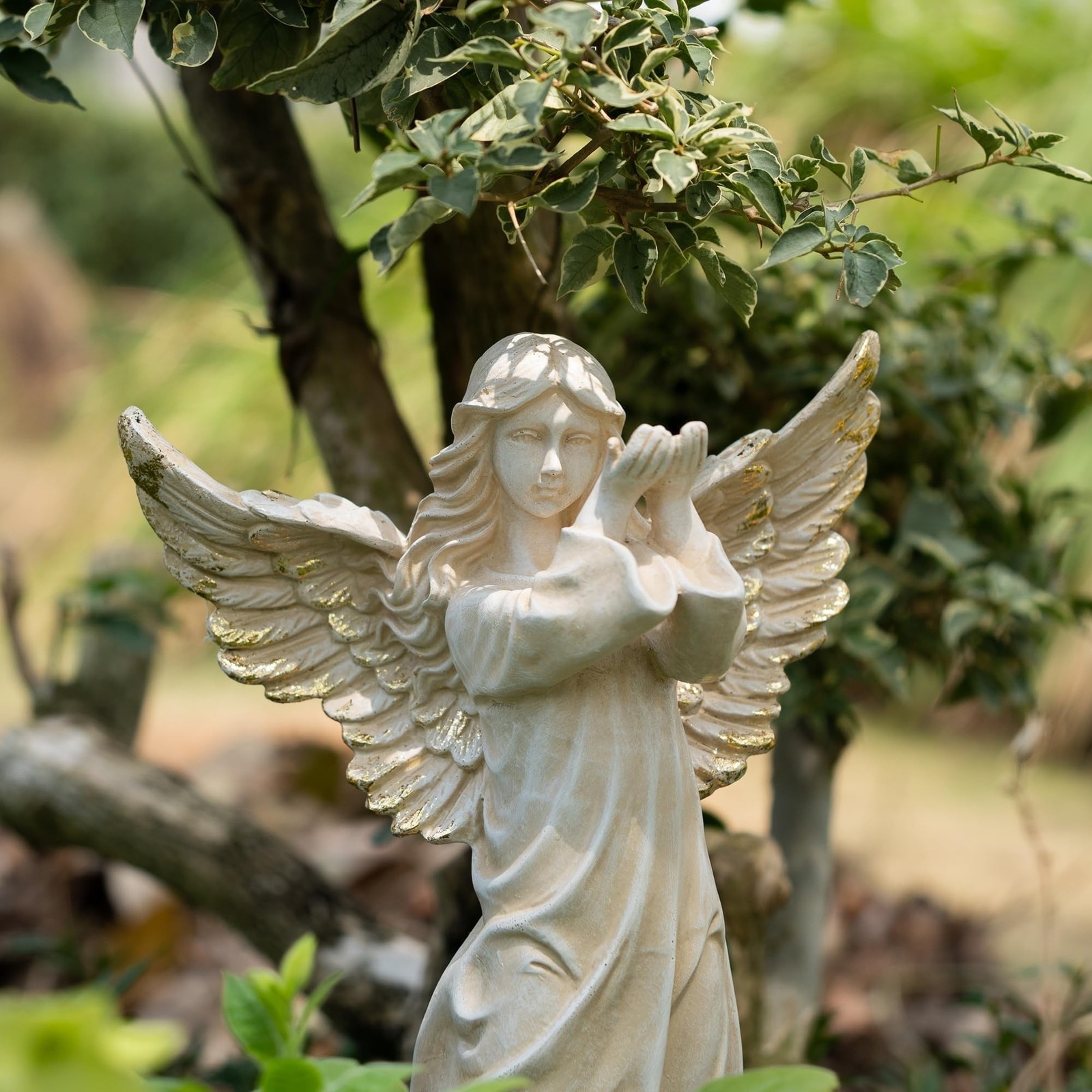 Angel Garden Statue, 16.1 inch Decorative Figurine, White Indoor Outdoor Deco…