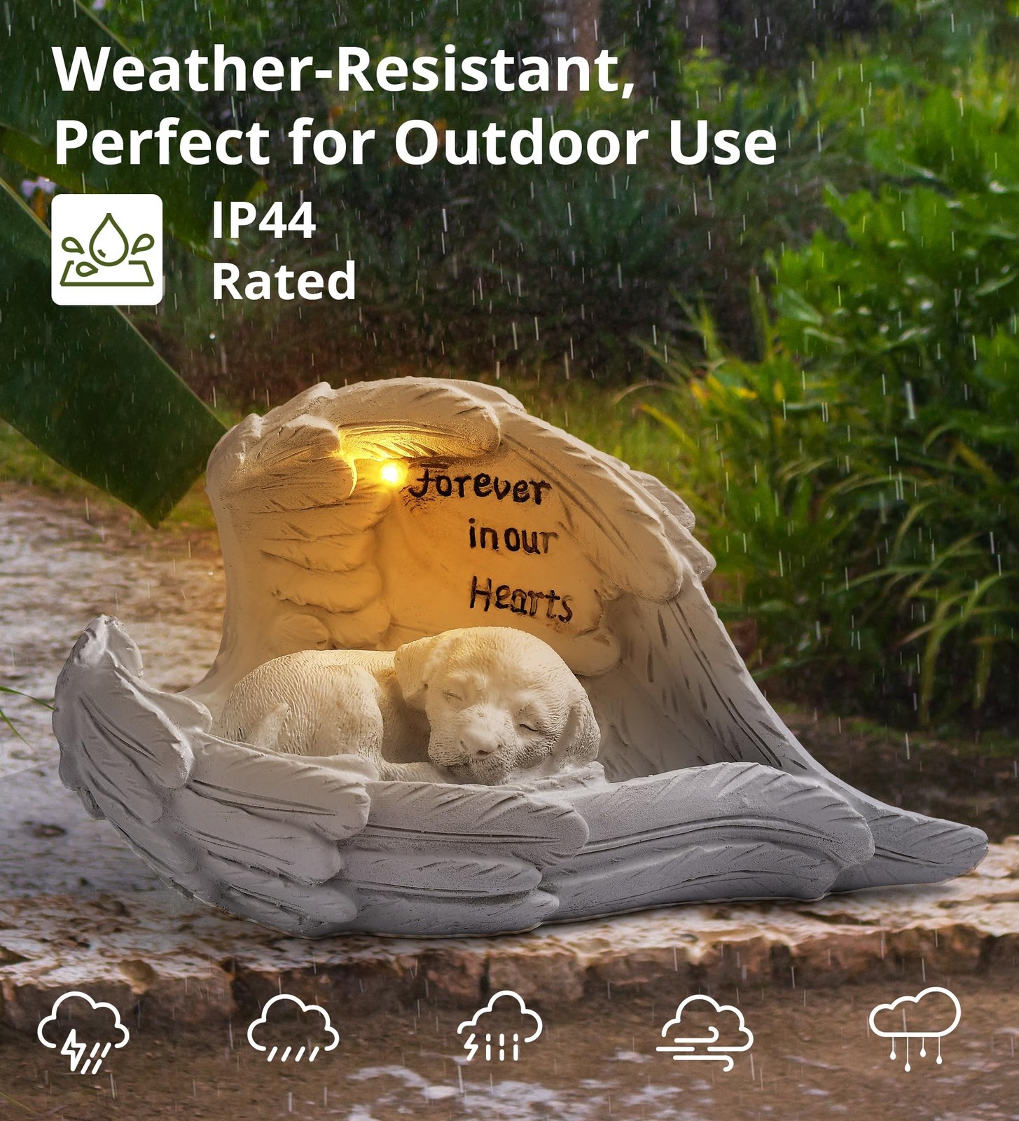 Pet Dog Solar Garden Memorial Statue – Outdoor Resin Angel Puppy with Sola
