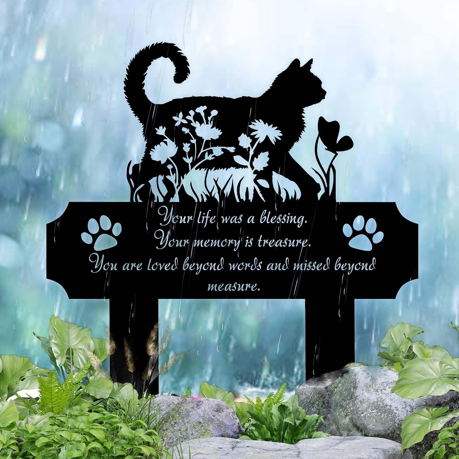 Cat Grave Marker 12in Metal Outdoor Pet Memorial Plaque Garden Cemetery Marker