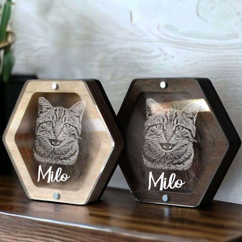 Custom Pet Loss Gifts, Cat Fur Memorial Box, Personalized Dog Portrait Gift