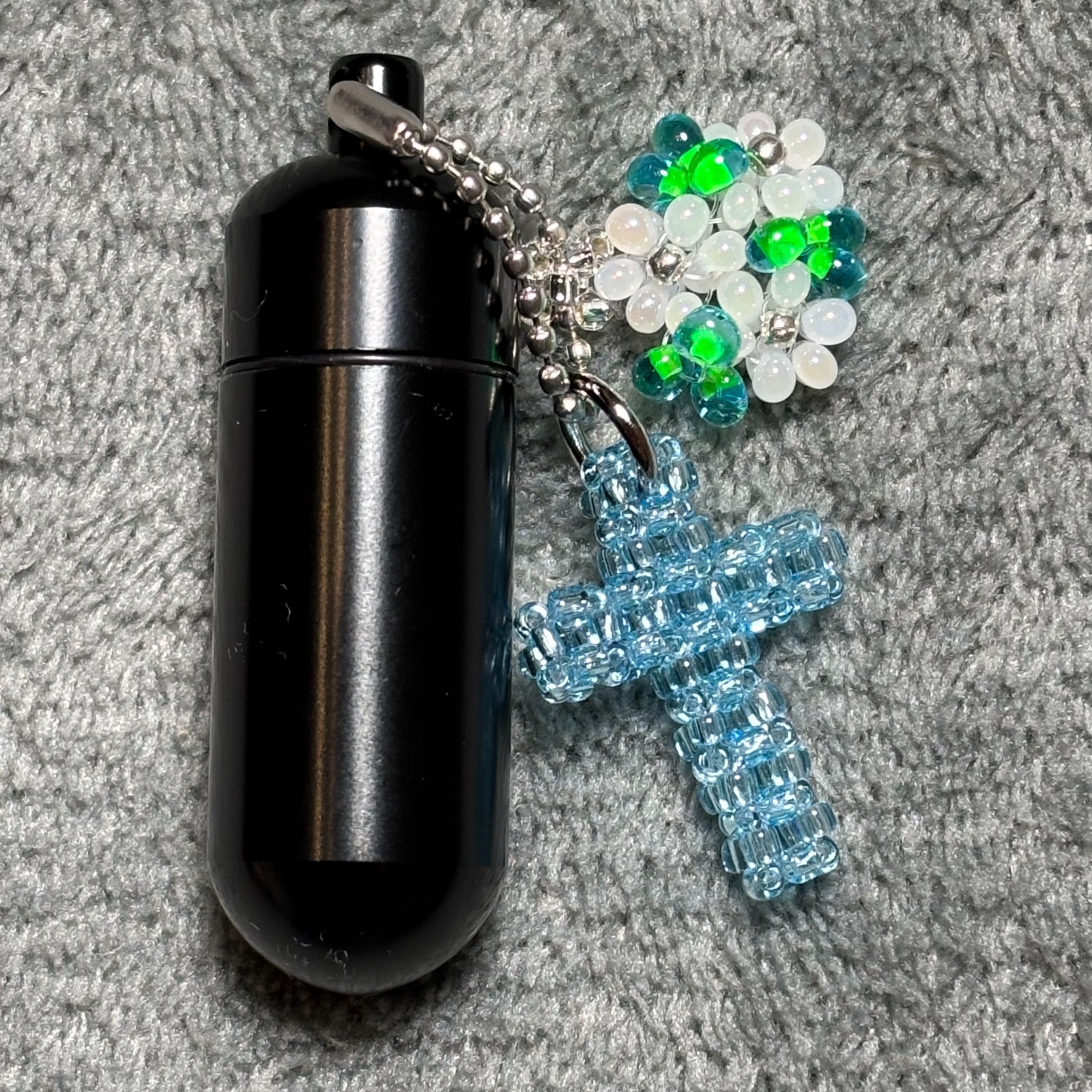 Cremation Ashes Keychain – Cremation Keepsake(blue cross and ornaments)