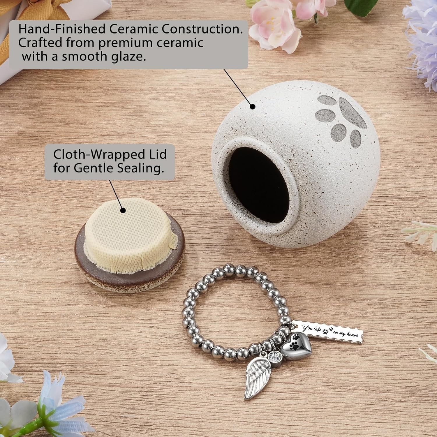 Small Pet Urn Memorial Cremation Ceramic Paw Print Cat Dog 9 Cubic Inch Capacity