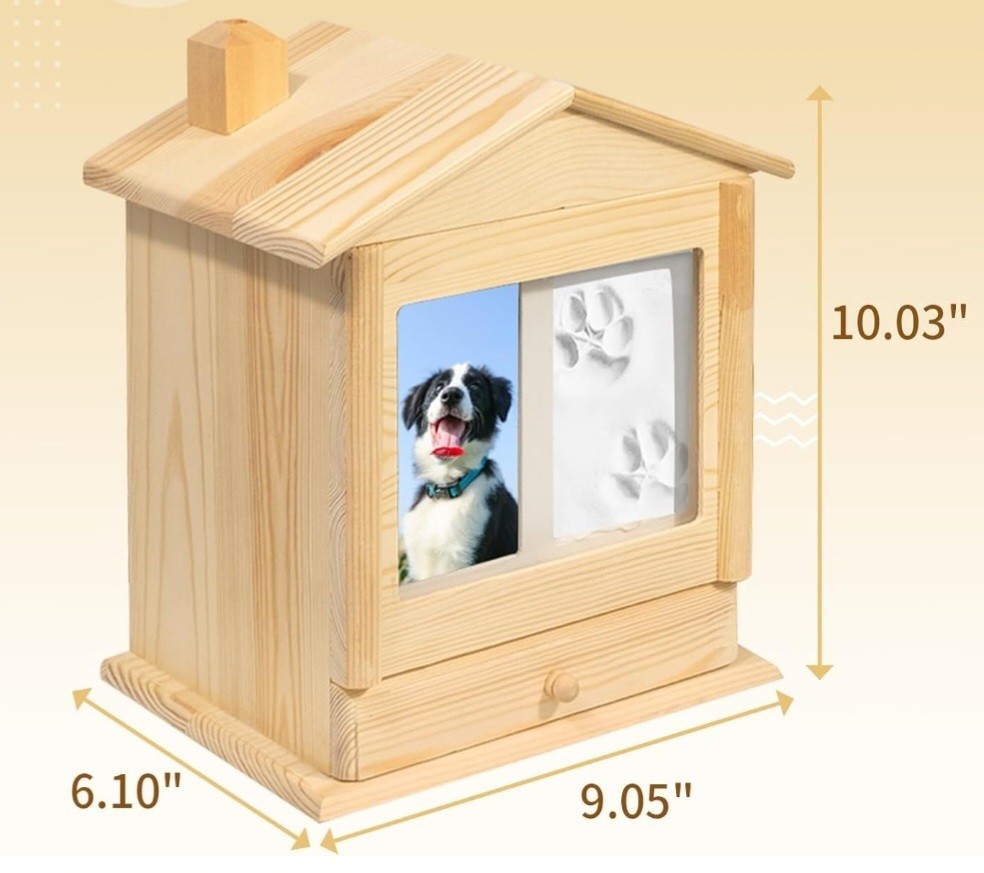 Wood Pet Memorial Urn Dog/Cat Ashes Wooden House Design