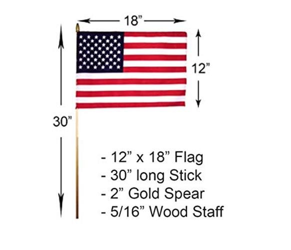 12-Pack 12×18″ American Stick Flags – Made in USA, Handheld with 30″ 12 Pack