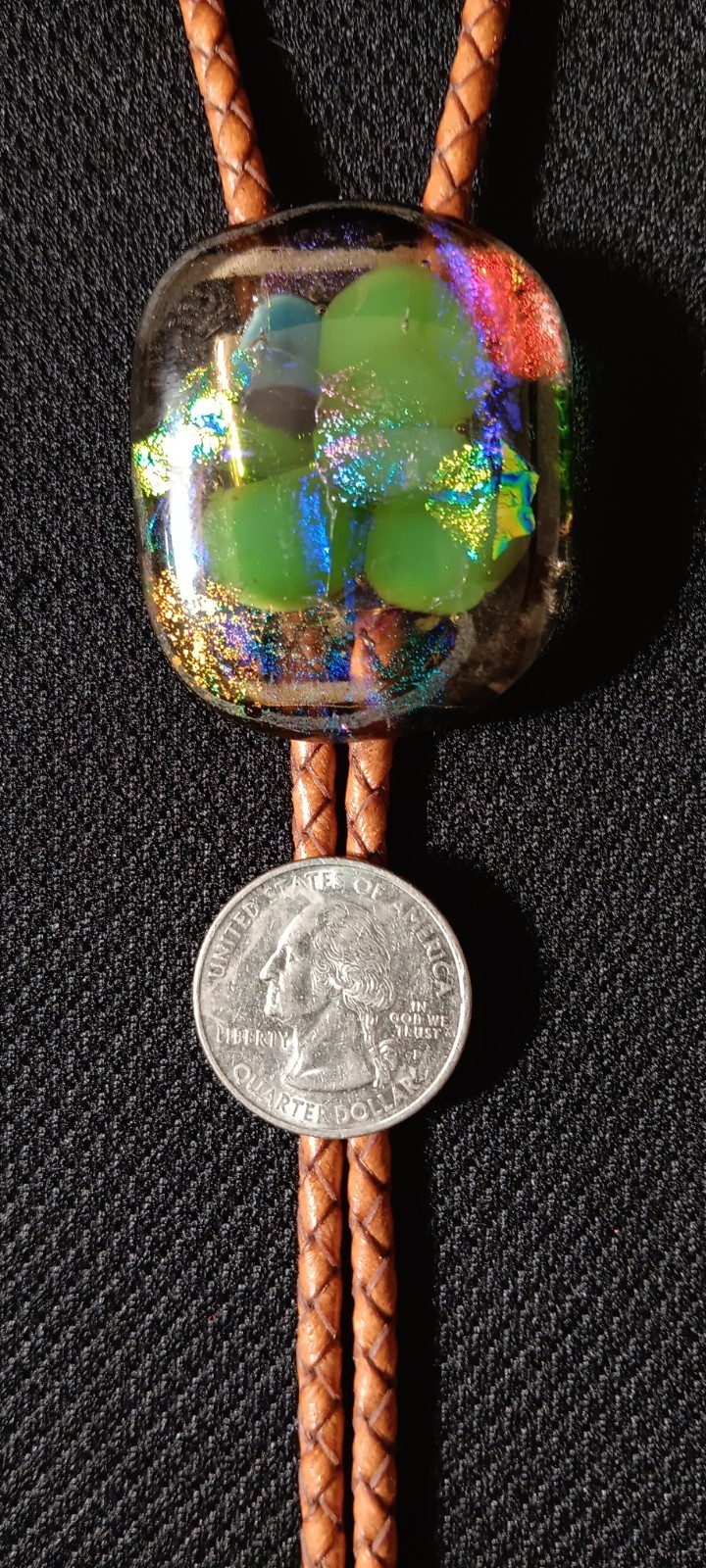 Dichroic Bolo for Pet Cremation Urn | Memorial Bolo | Tan Genuine Leather