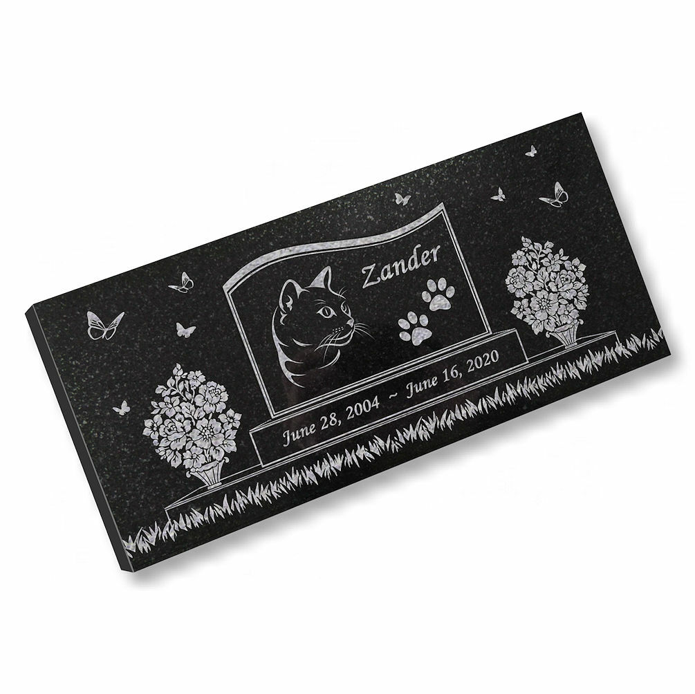 Personalized Cat Memorial – Granite Stone Pet Grave Marker – 6×12 – Zander