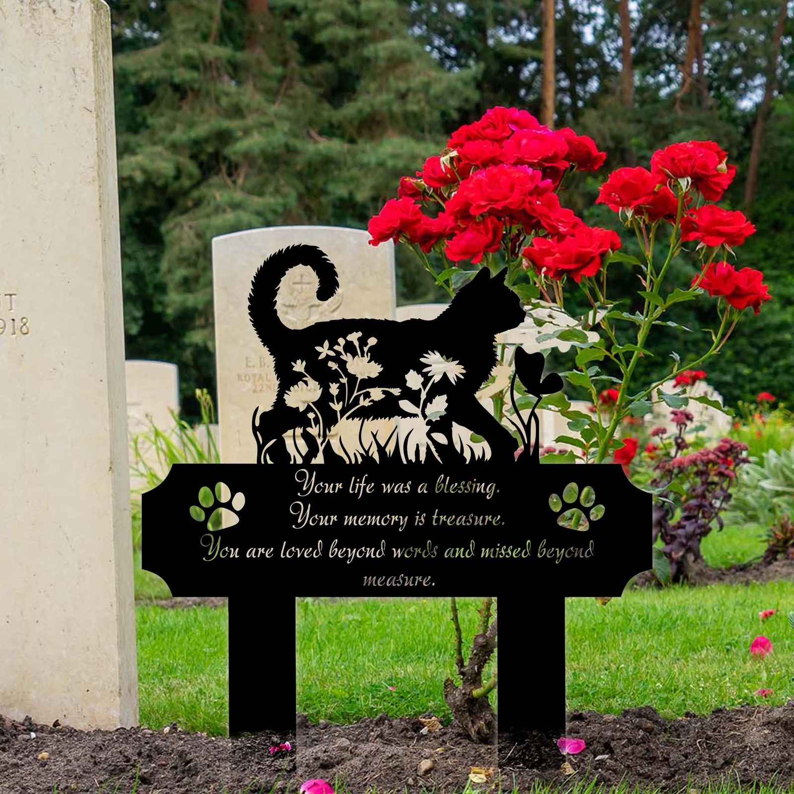 Heganits Cat Grave Marker Outdoor Memorial 16In Metal Pet Memorial Plaque