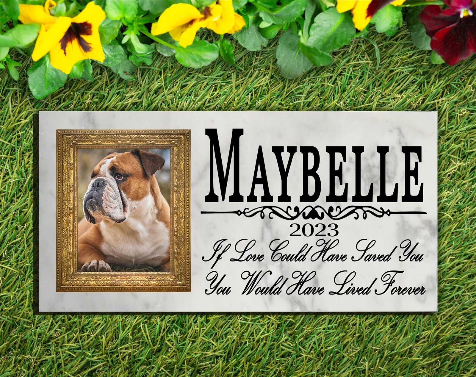 Pet Memorial Stone With Personalized Picture Marble 12in x 6in For Dogs or Cats