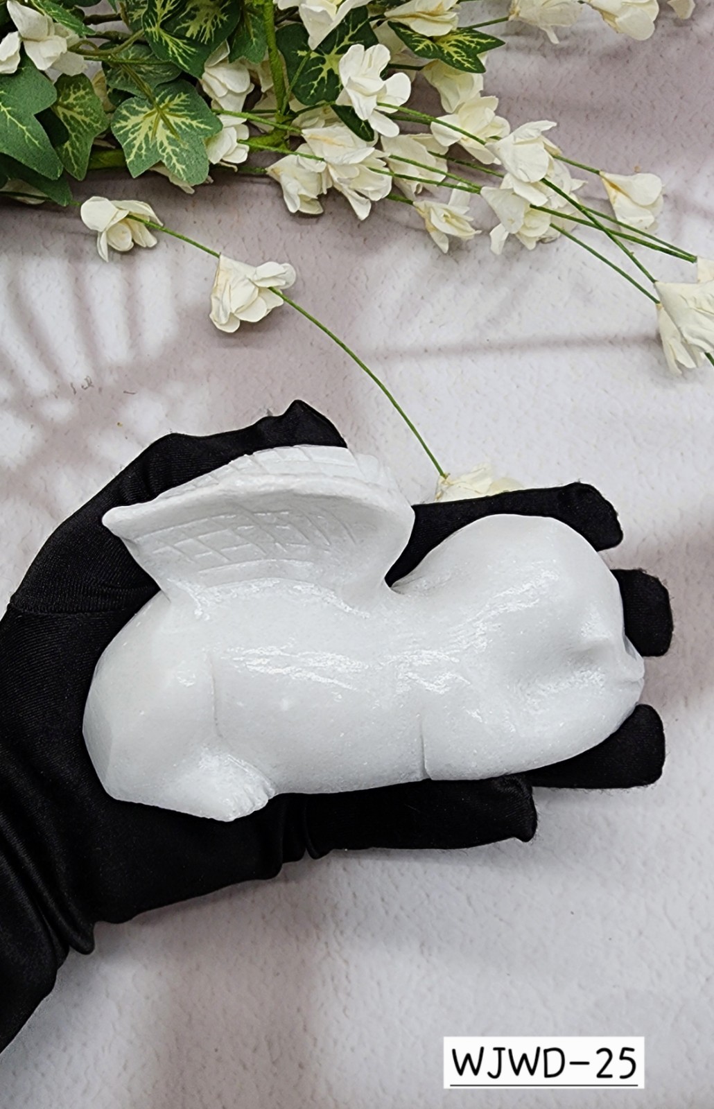 White Jade, Winged Angel Dog, Pet Memorial, Pet Loss Gift, Gemstone Carving
