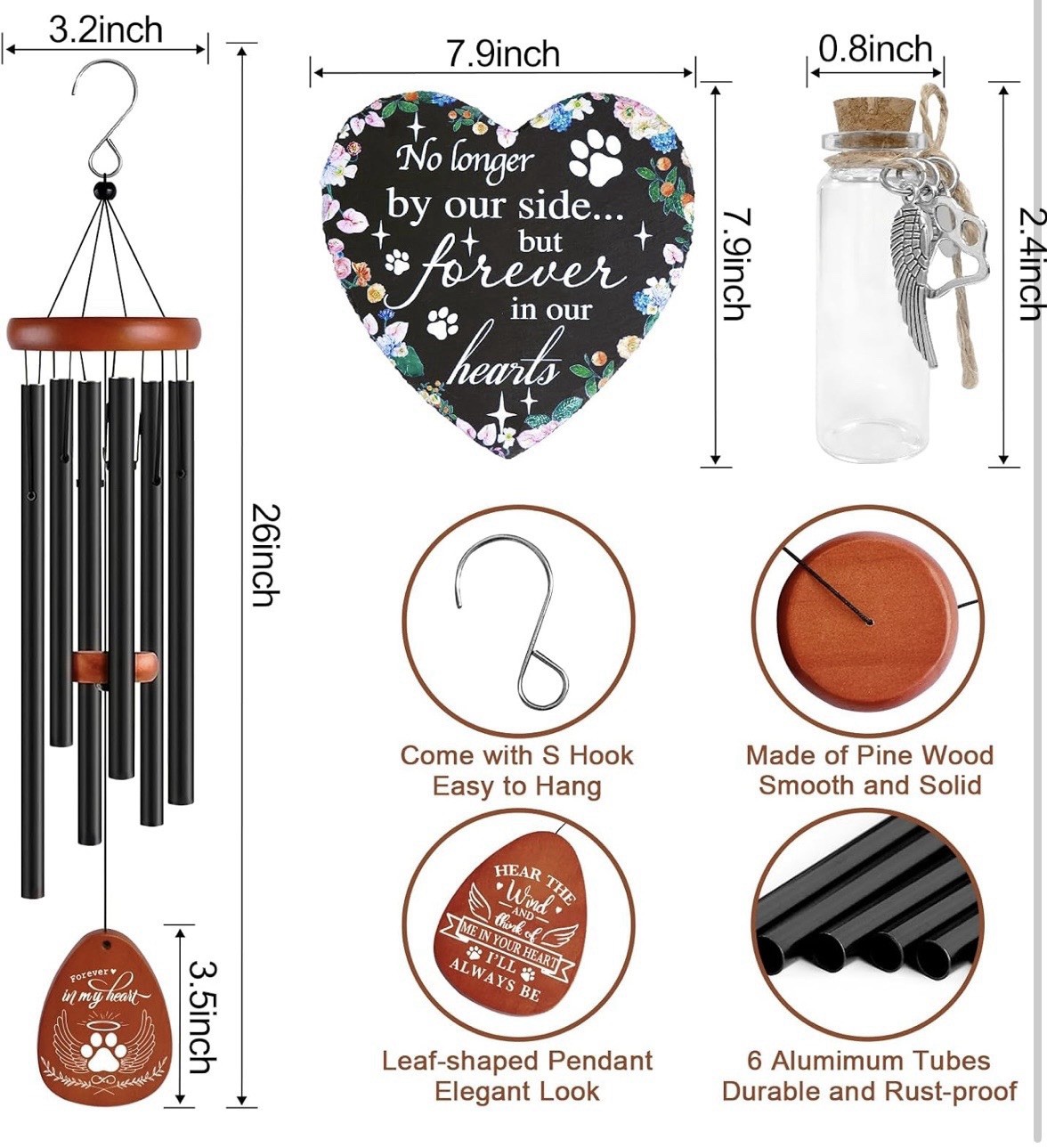 Dog Memorial Sympathy Remembrance Gifts, Wind Chimes Loss Of Dog Gift Set New