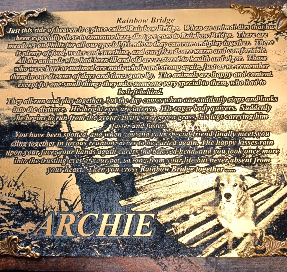 Rainbow Bridge Personalized Pet Memorial Engraved Plaque