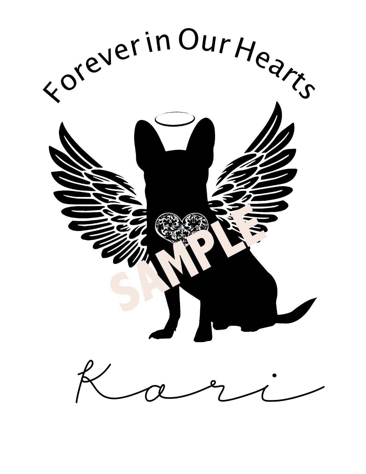Chihuahua Dog Angel Pet Memorial Print “Forever in Our Hearts 8X10 Personalized