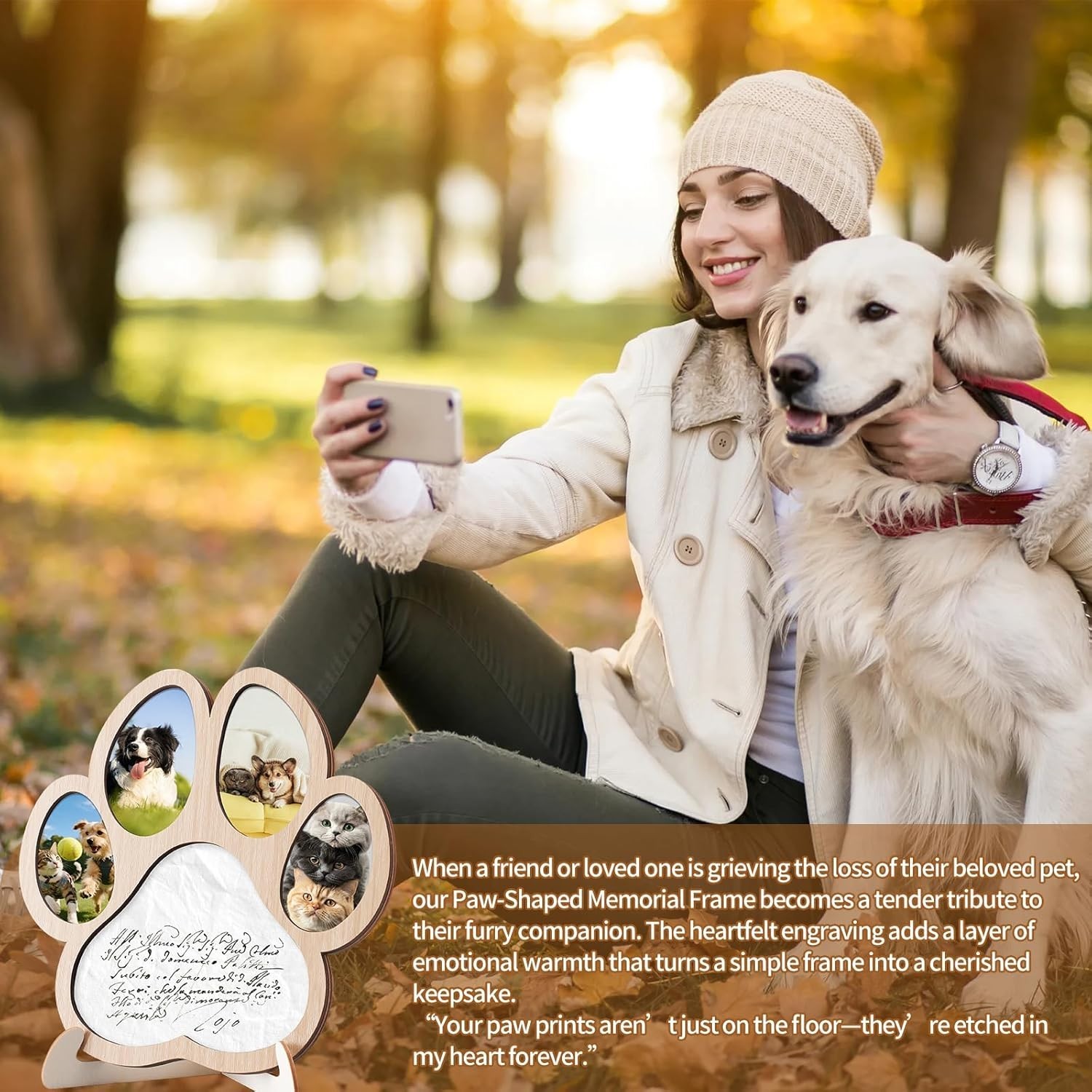 Pet Memorial Paw Photo Frame 4 Photo Collage Display for Dogs & Cats, Dog Kee…