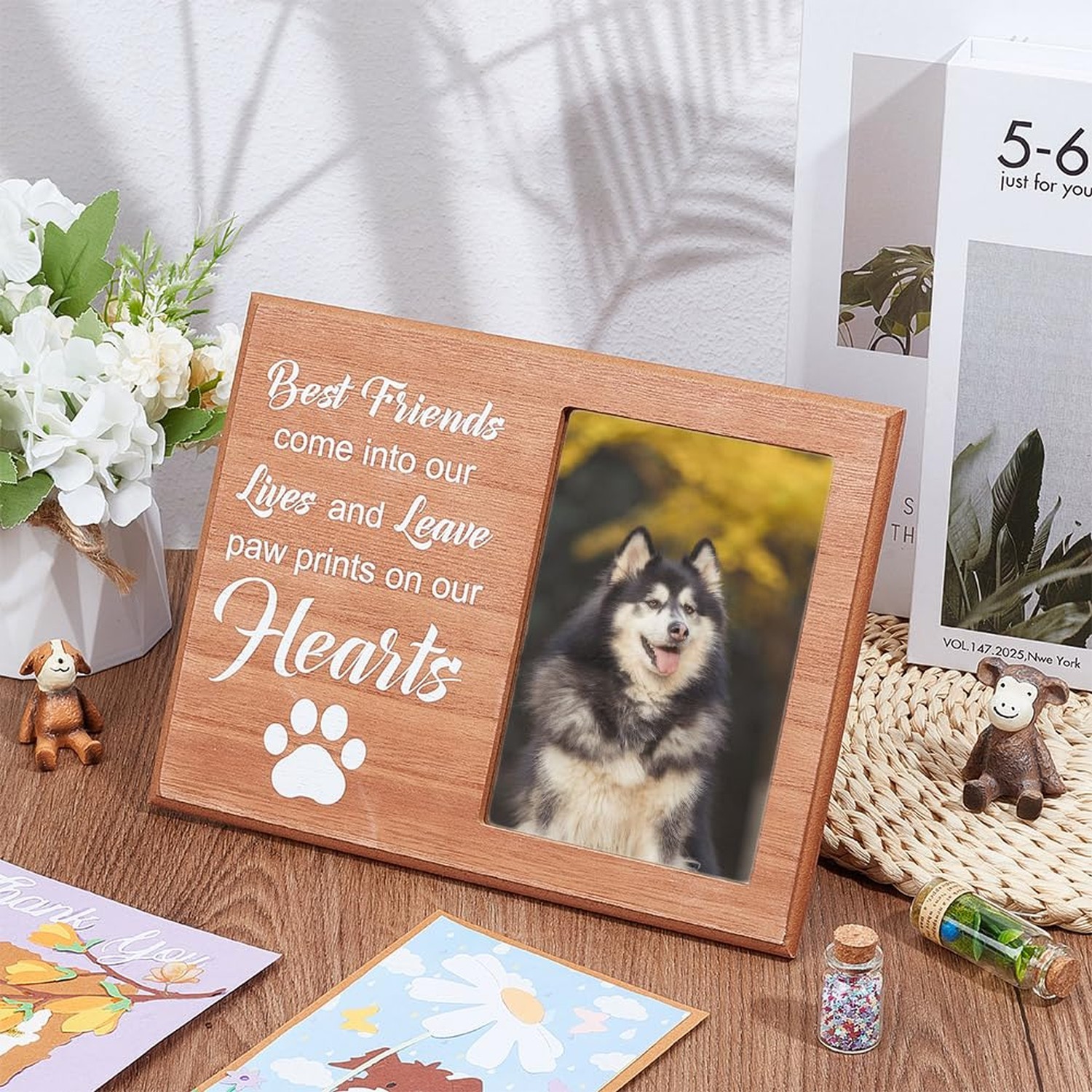 INFUNLY Dog Memorial Picture Frame 4×6 Wood Photo Frame Best Friends Lives an…