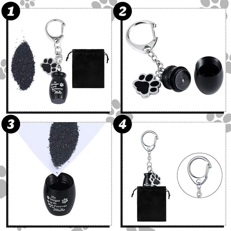 Pet Ashes Keychain Memorial Stainless Steel Dog Keepsake Urn Paw Print New