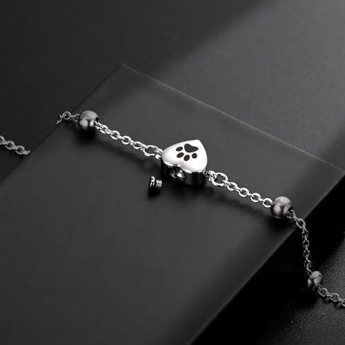 Adjustable Pet Cremation Bracelet for Ashes – Paw Print Memorial Jewelry for Men