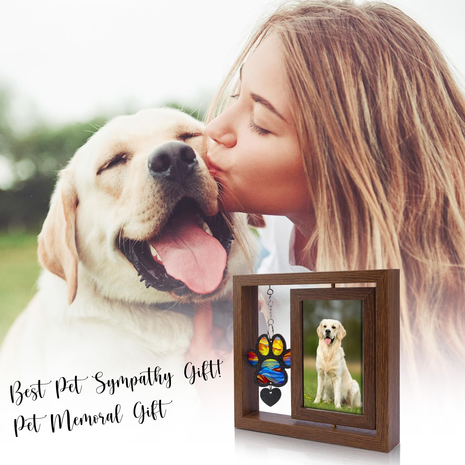 Dearkeeps Dog Memorial Picture Frame 4X6 Wooden Photo Frame For Pet Loss