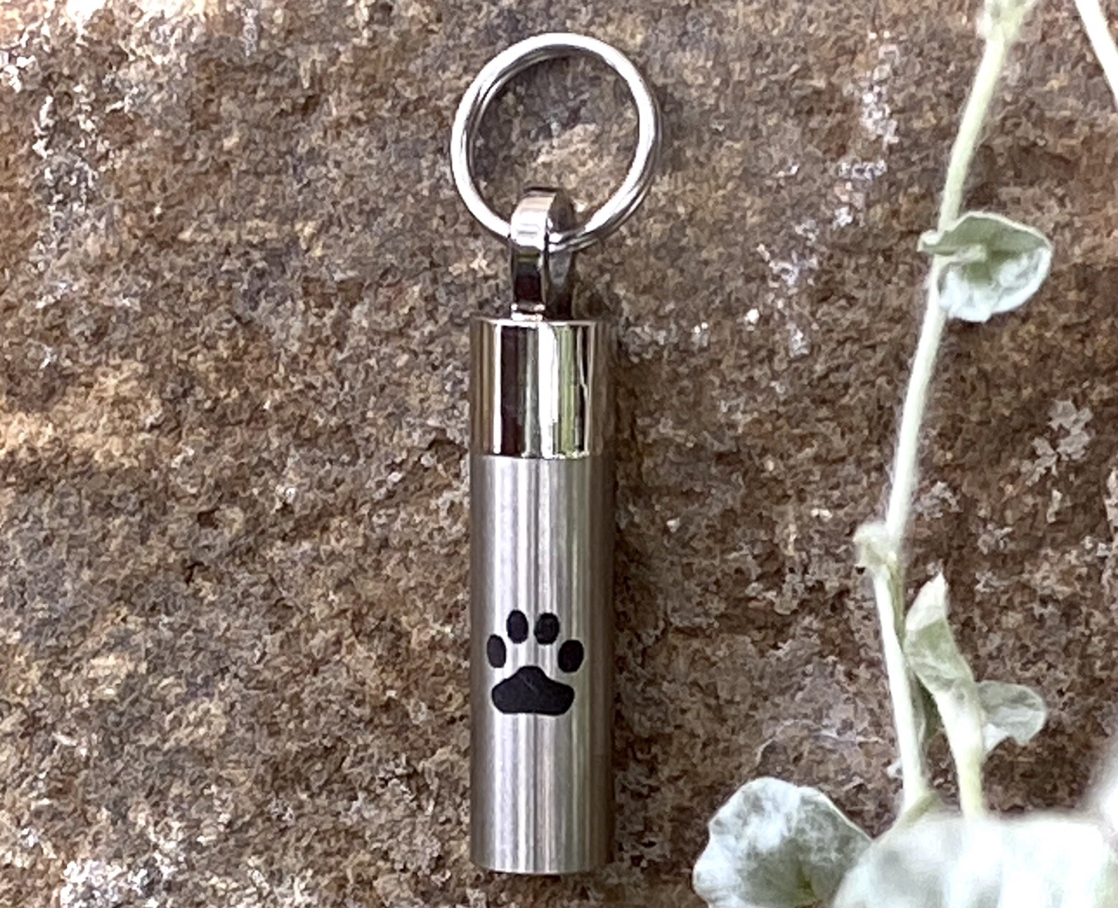 Mens Cremation Pendant Urn Keychain 1″ Key Ring for Ashes Pet Dog Cat Paw Print